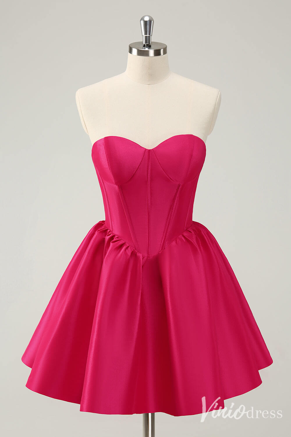 Fuchsia Sweetheart Homecoming Dresses Satin Strapless Back to School Dress S24018-prom dresses-Viniodress-Fuchsia-Custom Size-Viniodress