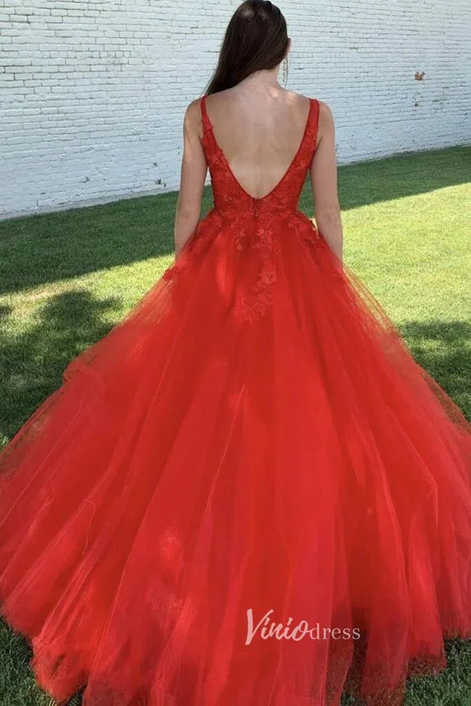 Fuchsia Tulle Prom Dresses 3D Floral Appliqued Ball Gowns FD2940C-prom dresses 2025 -Viniodress-Fuchsia-Custom Size-