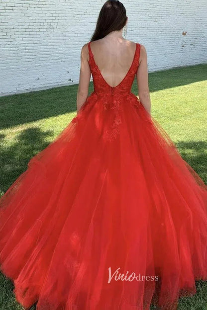 Fuchsia Tulle Prom Dresses 3D Floral Appliqued Ball Gowns FD2940C-prom dresses 2025 -Viniodress-Fuchsia-Custom Size-
