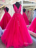 Fuchsia Tulle Prom Dresses 3D Floral Appliqued Ball Gowns FD2940C