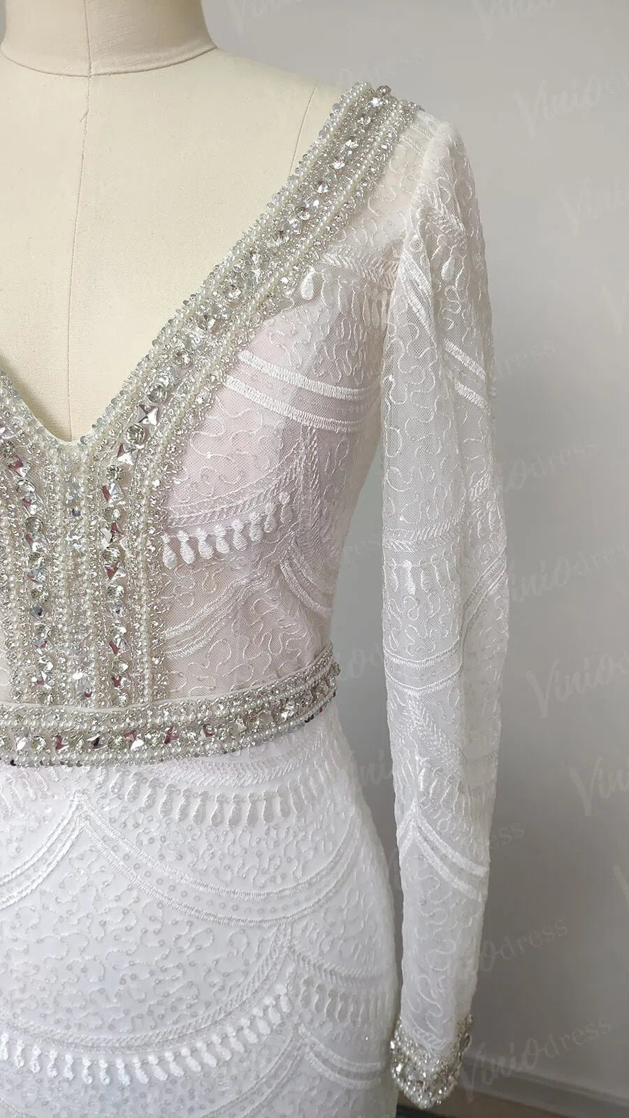 Fully Beaded Long Sleeve Mermaid Wedding Dresses Backless VW1429-wedding dresses-Viniodress-Viniodress