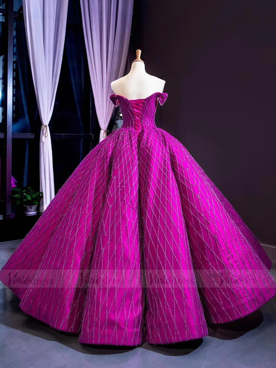 Fully Beaded Magenta Quinceañera Dresses FD1482 viniodress-prom dresses 2025 -Viniodress-Magenta-Custom Size-