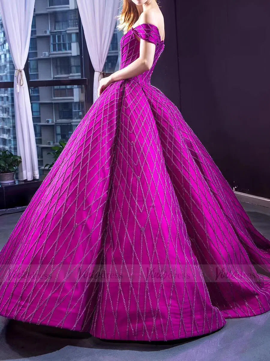 Fully Beaded Magenta Quinceañera Dresses FD1482 viniodress-prom dresses 2025 -Viniodress-Magenta-Custom Size-