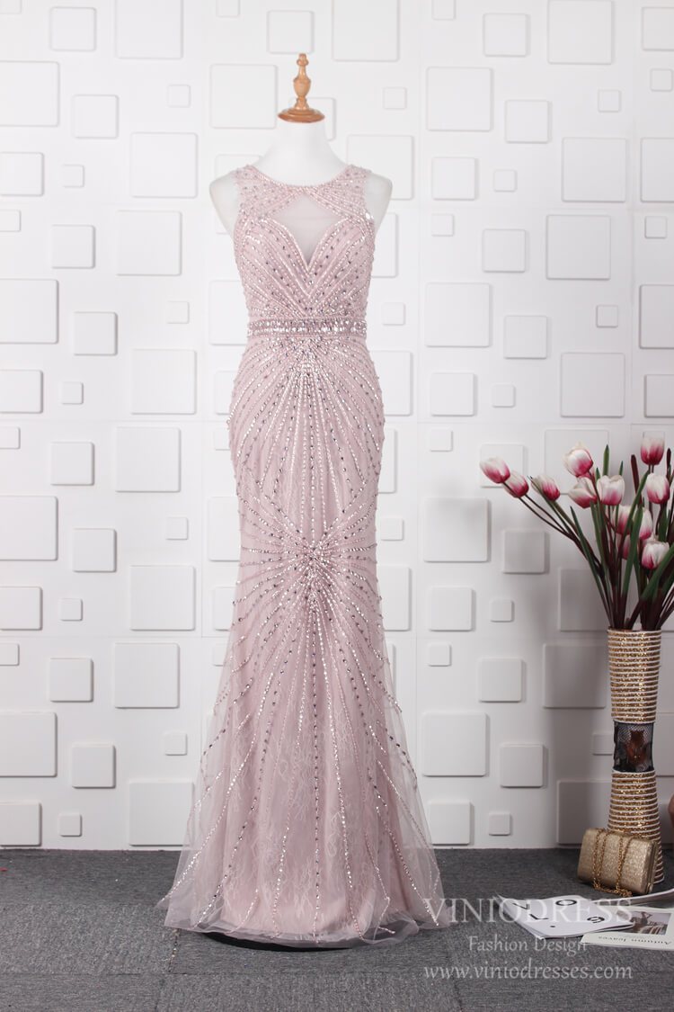 Prom Dress 2025 Fully Beaded Pale Mauve Prom Dresses Sparkly Long Evening Dress FD2489-unique prom dresses-Gold-Custom Size-Viniodress