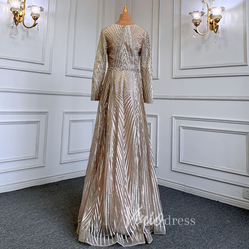 Geometric Lace Long Mother of the Bride Dresses with Sleeves 20006-Evening Dresses 2025 -Viniodress-As Picture-US 2-