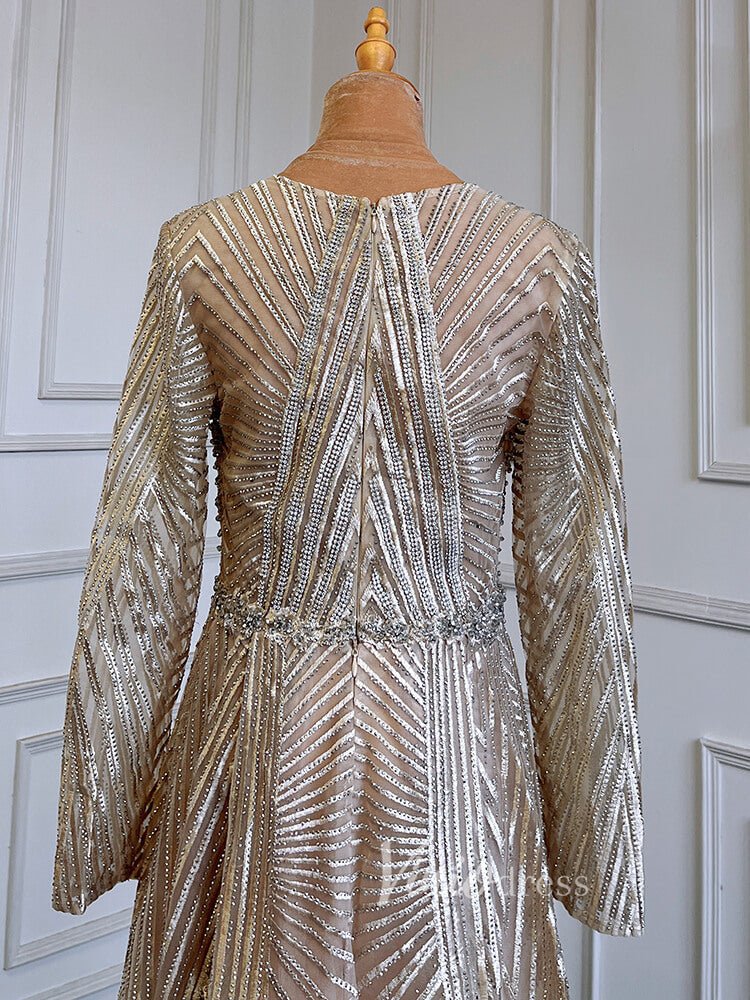 Geometric Lace Long Mother of the Bride Dresses with Sleeves 20006-Evening Dresses 2025 -Viniodress-As Picture-US 2-