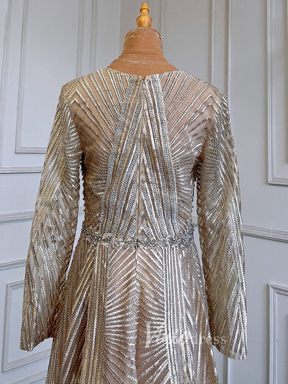 Geometric Lace Long Mother of the Bride Dresses with Sleeves 20006-Evening Dresses 2025 -Viniodress-As Picture-US 2-