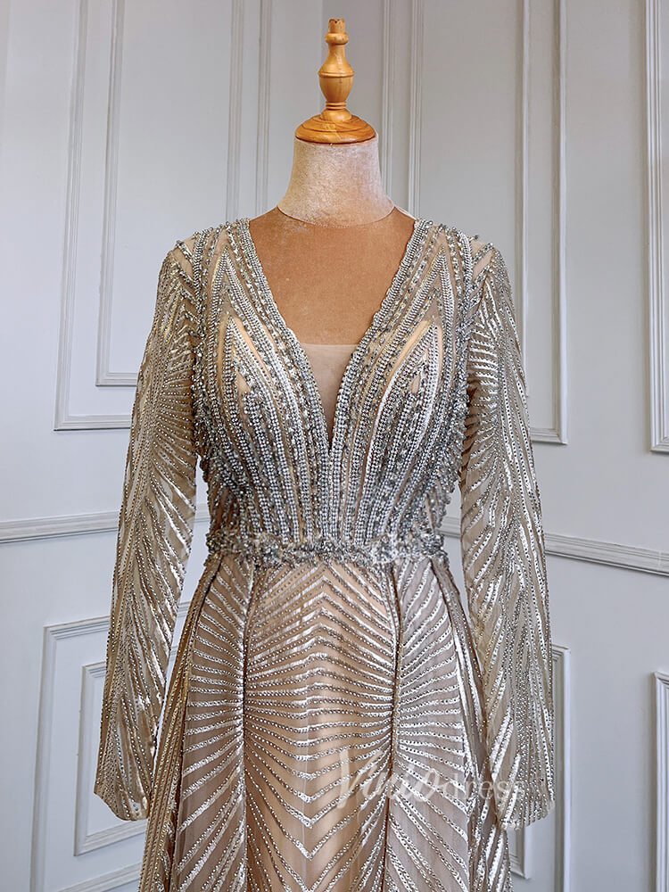 Geometric Lace Long Mother of the Bride Dresses with Sleeves 20006-Evening Dresses 2025 -Viniodress-As Picture-US 2-