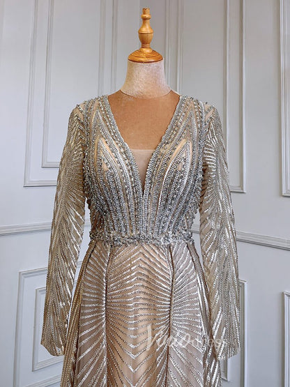 Geometric Lace Long Mother of the Bride Dresses with Sleeves 20006-Evening Dresses 2025 -Viniodress-As Picture-US 2-