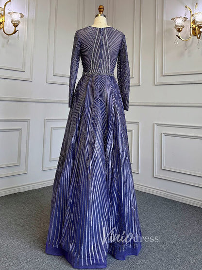 Geometric Lace Long Mother of the Bride Dresses with Sleeves 20006-Evening Dresses 2025 -Viniodress-As Picture-US 2-