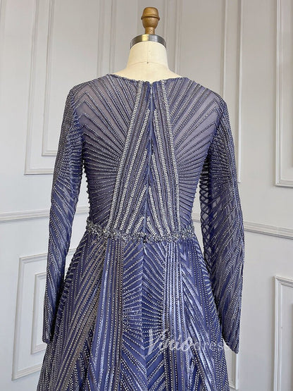 Geometric Lace Long Mother of the Bride Dresses with Sleeves 20006-Evening Dresses 2025 -Viniodress-As Picture-US 2-