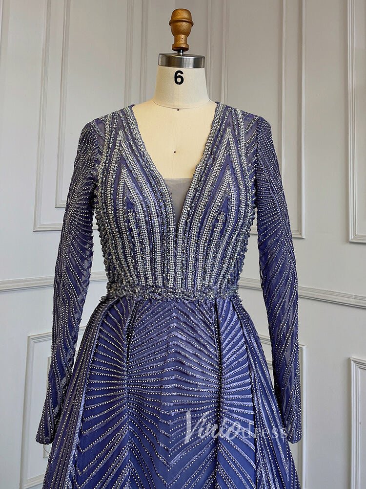 Geometric Lace Long Mother of the Bride Dresses with Sleeves 20006-Evening Dresses 2025 -Viniodress-As Picture-US 2-