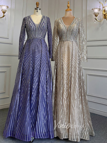 Geometric Lace Long Mother of the Bride Dresses with Sleeves 20006-Evening Dresses 2025 -Viniodress-As Picture-US 2-