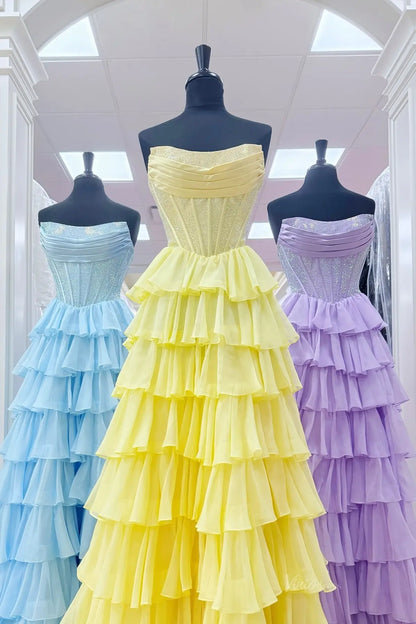 Glamorous Tiered Ruffle Prom Dress with Sparkly Corset & High Slit – RF319-prom dresses 2026-Viniodress-Lilac-Custom Size – Add Measurements in Cart-