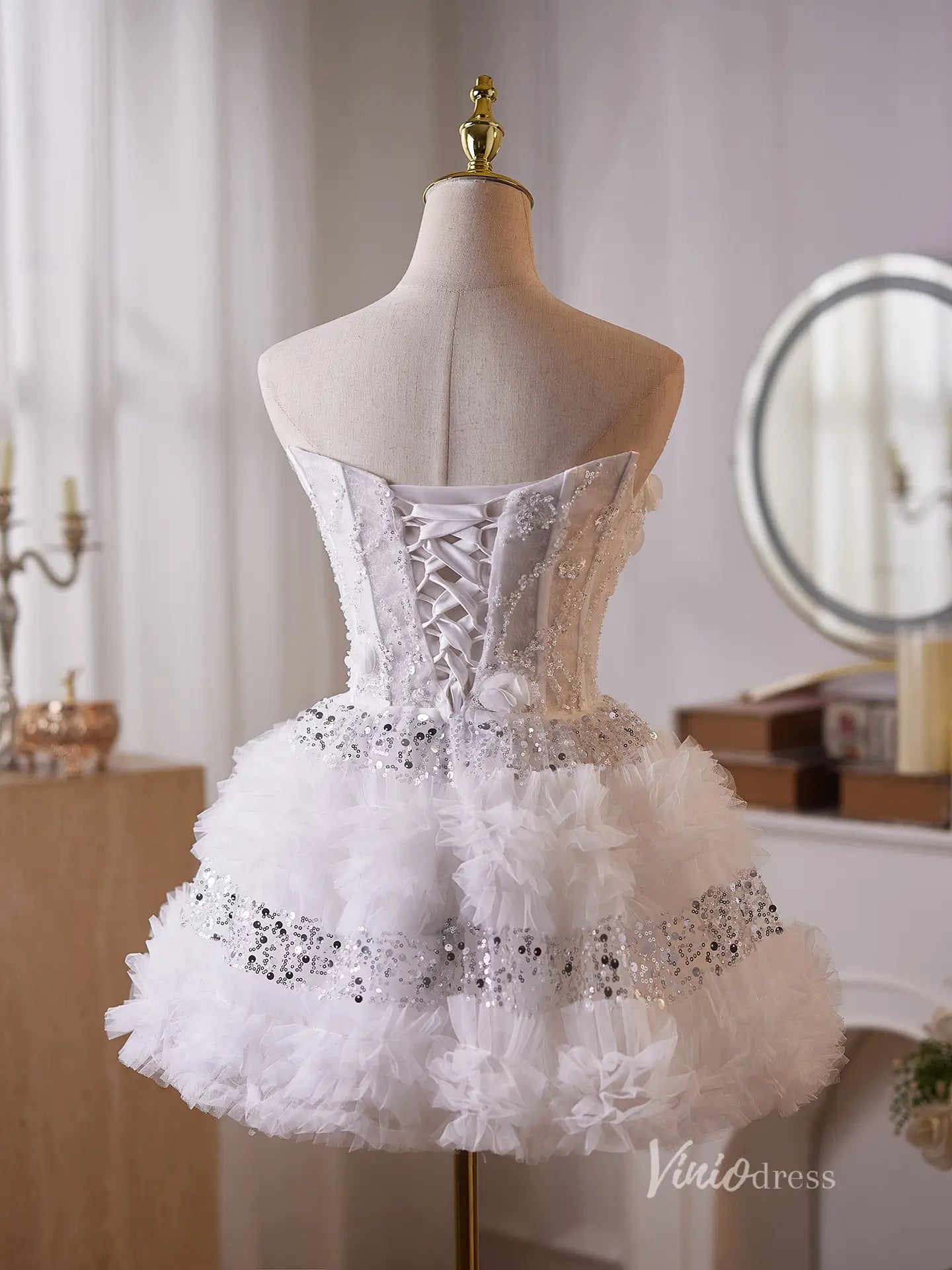 Glamorous White Sequin Homecoming Dress with Strapless Neckline & Layered Ruffle Skirt – BJ101-prom dresses 2025 -Viniodress-White-Custom Size-