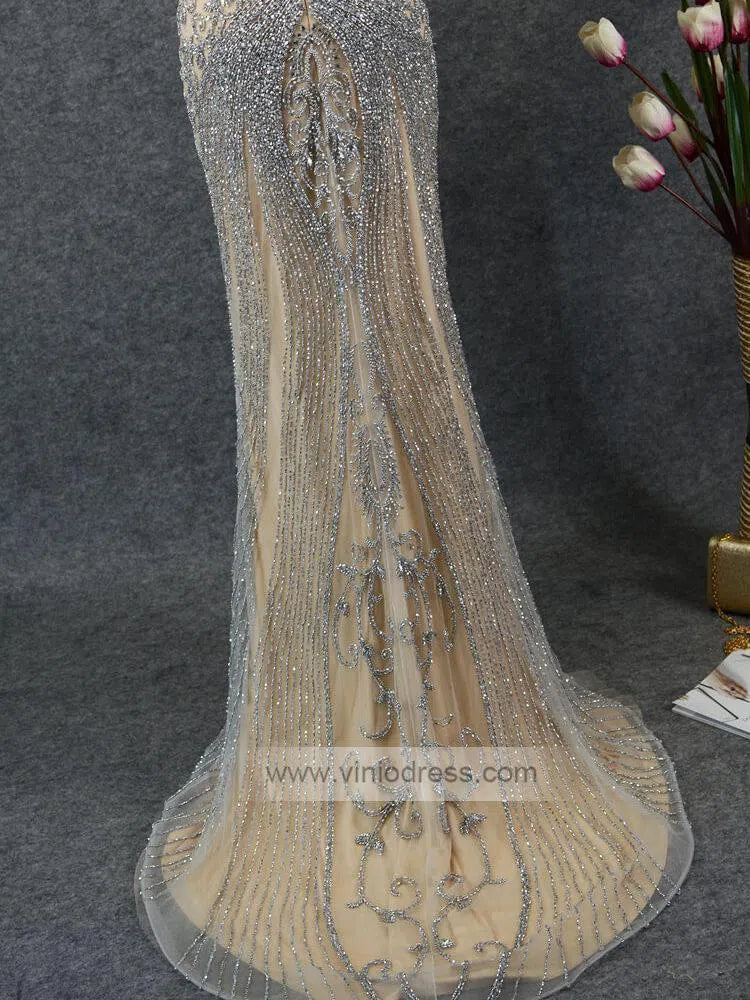 Glitter Beaded Mermaid Formal Dresses 20s Pageant Dress FD1395-Evening Dresses 2025 -Viniodress-Silver-US 2-