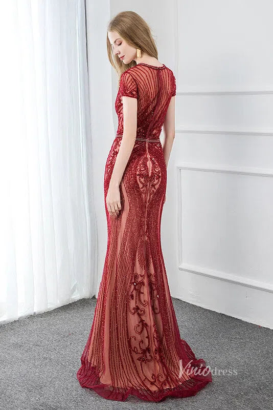 Glitter Beaded Mermaid Formal Dresses 20s Pageant Dress FD1395-Evening Dresses 2025 -Viniodress-Silver-US 2-