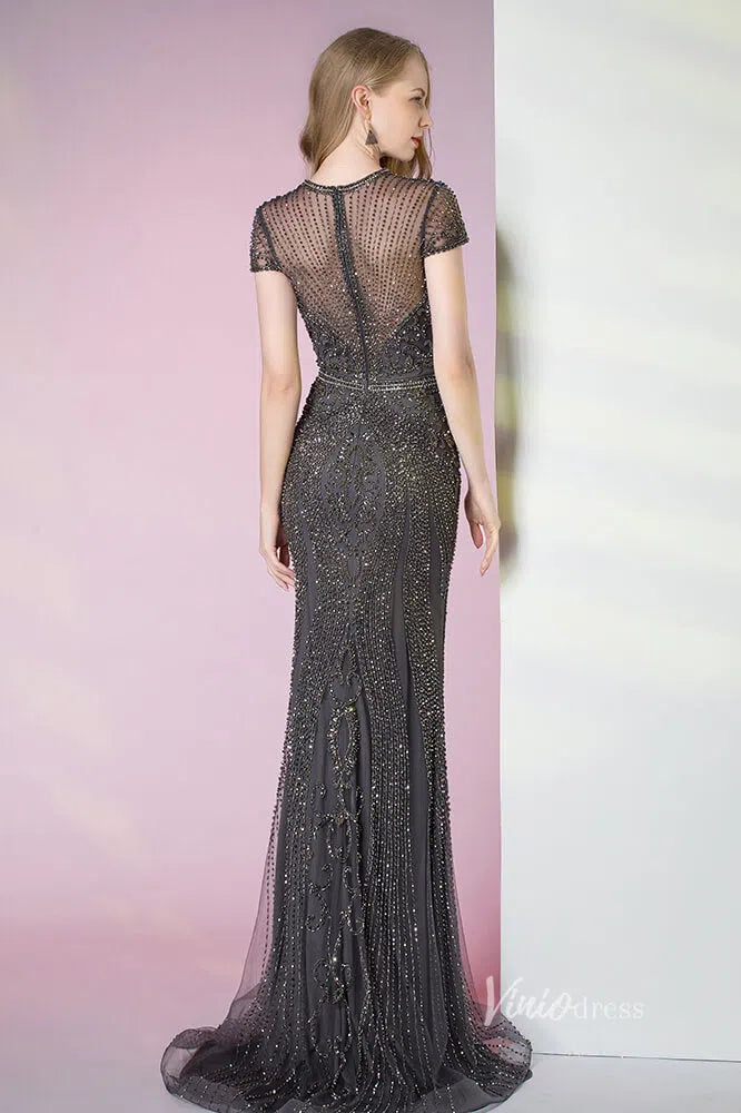 Glitter Beaded Mermaid Formal Dresses 20s Pageant Dress FD1395-Evening Dresses 2025 -Viniodress-Silver-US 2-