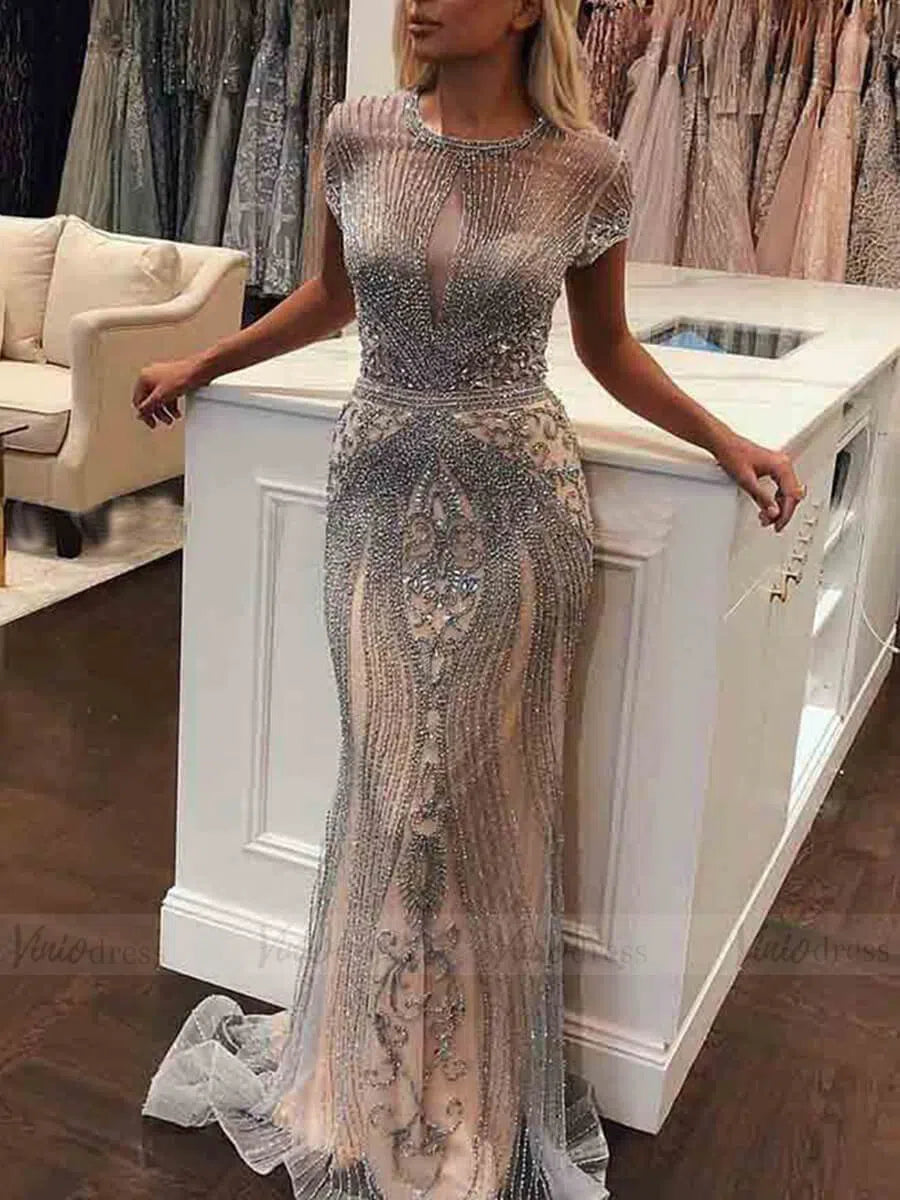 Glitter Beaded Mermaid Formal Dresses 20s Pageant Dress FD1395-Evening Dresses 2025 -Viniodress-Silver-US 2-