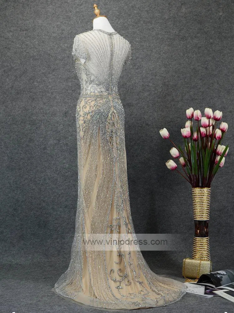 Glitter Beaded Mermaid Formal Dresses 20s Pageant Dress FD1395-Evening Dresses 2025 -Viniodress-Silver-US 2-