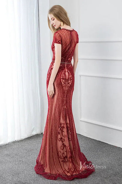 Glitter Beaded Mermaid Formal Dresses 20s Pageant Dress FD1395-Evening Dresses 2025 -Viniodress-Silver-US 2-