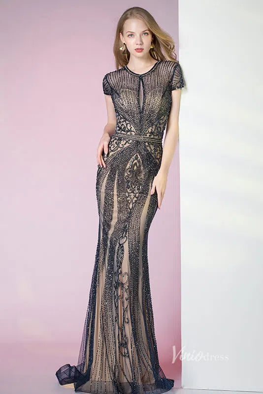 Glitter Beaded Mermaid Formal Dresses 20s Pageant Dress FD1395-Evening Dresses 2025 -Viniodress-Silver-US 2-