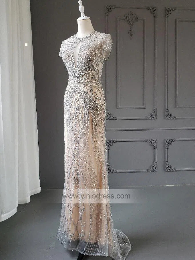 Prom Dress 2025 Glitter Beaded Mermaid Formal Dresses 20s Pageant Dress FD1395-unique prom dresses-Silver-US 2-Viniodress