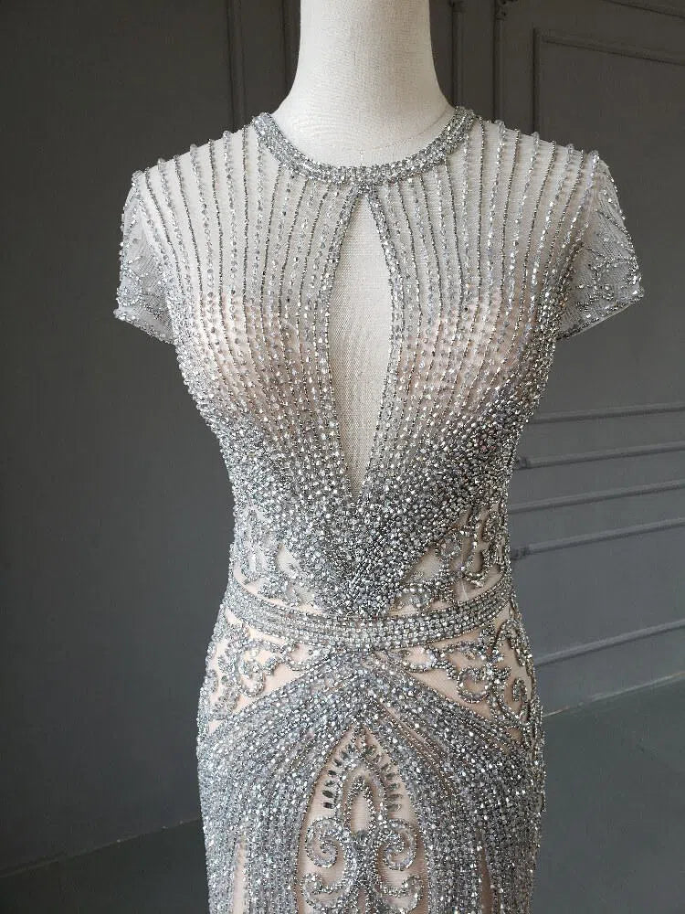 Prom Dress 2025 Glitter Beaded Mermaid Formal Dresses 20s Pageant Dress FD1395-unique prom dresses-Silver-US 2-Viniodress