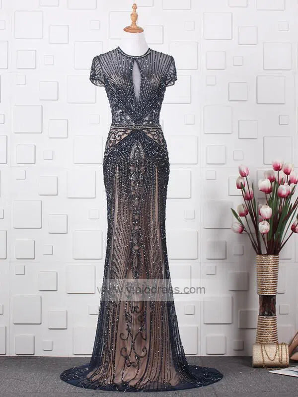 Prom Dress 2025 Glitter Beaded Mermaid Formal Dresses 20s Pageant Dress FD1395-unique prom dresses-Navy Blue-US 2-Viniodress