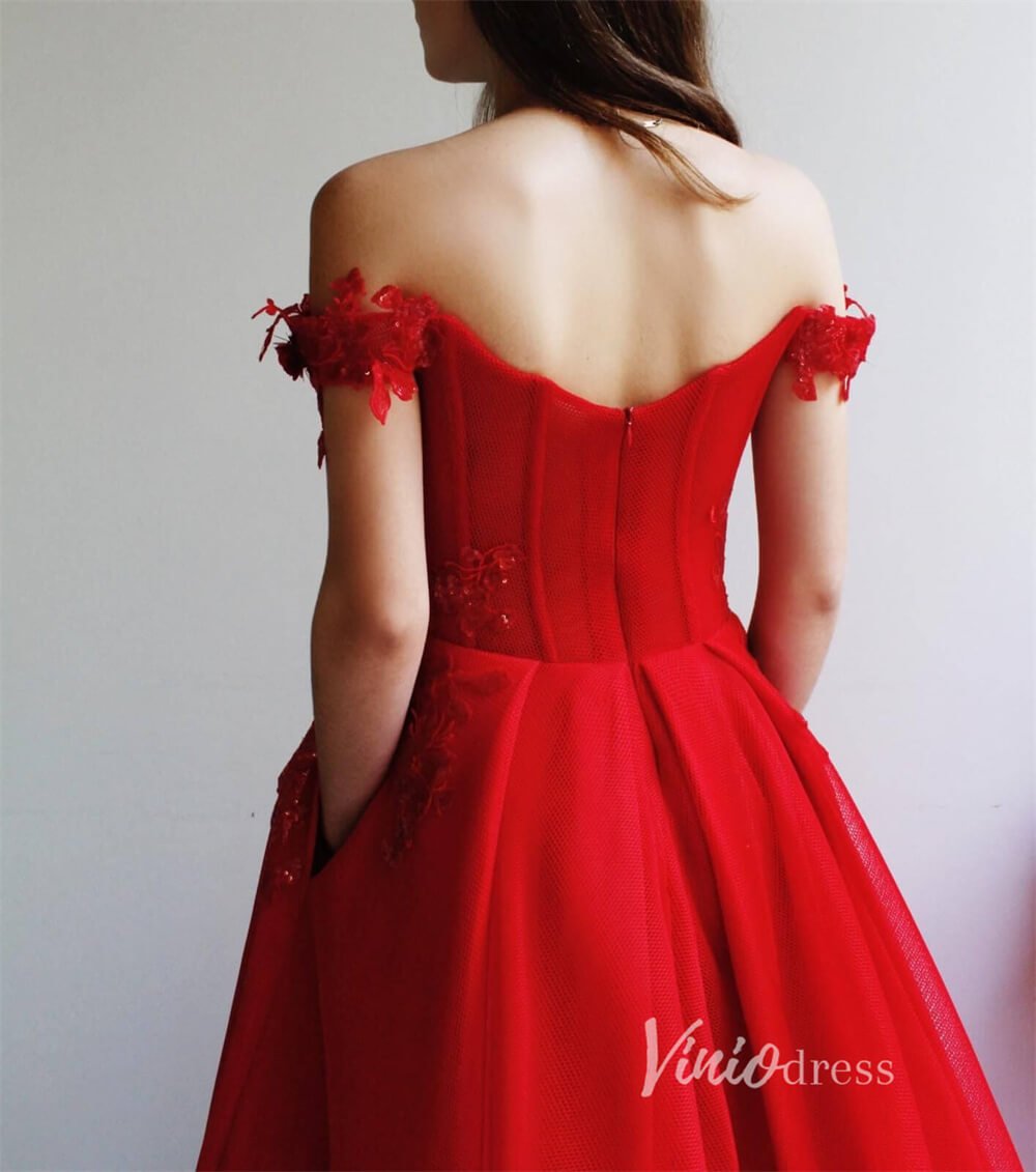Glitter Red Prom Dresses Off the Shoulder Long Formal Dress FD2912-prom dresses 2025 -Viniodress-Red-Custom Size-