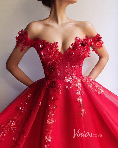 Glitter Red Prom Dresses Off the Shoulder Long Formal Dress FD2912-prom dresses 2025 -Viniodress-Red-Custom Size-