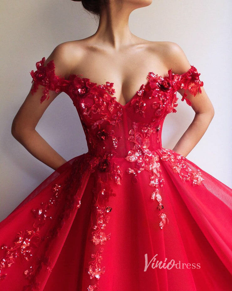 Glitter Red Prom Dresses Off the Shoulder Long Formal Dress FD2912-prom dresses-Viniodress-Viniodress