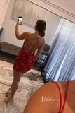 Glitter Red Sequin Cocktail Dress Sexy Tight Homecoming Dresses 2023 SD1532-homecoming dresses-Viniodress-Viniodress