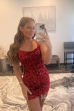 Glitter Red Sequin Cocktail Dress Sexy Tight Homecoming Dresses 2023 SD1532-homecoming dresses-Viniodress-Viniodress