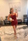 Glitter Red Sequin Cocktail Dress Sexy Tight Homecoming Dresses 2023 SD1532-homecoming dresses-Viniodress-Viniodress