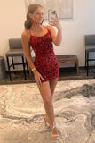 Glitter Red Sequin Cocktail Dress Sexy Tight Homecoming Dresses 2023 SD1532
