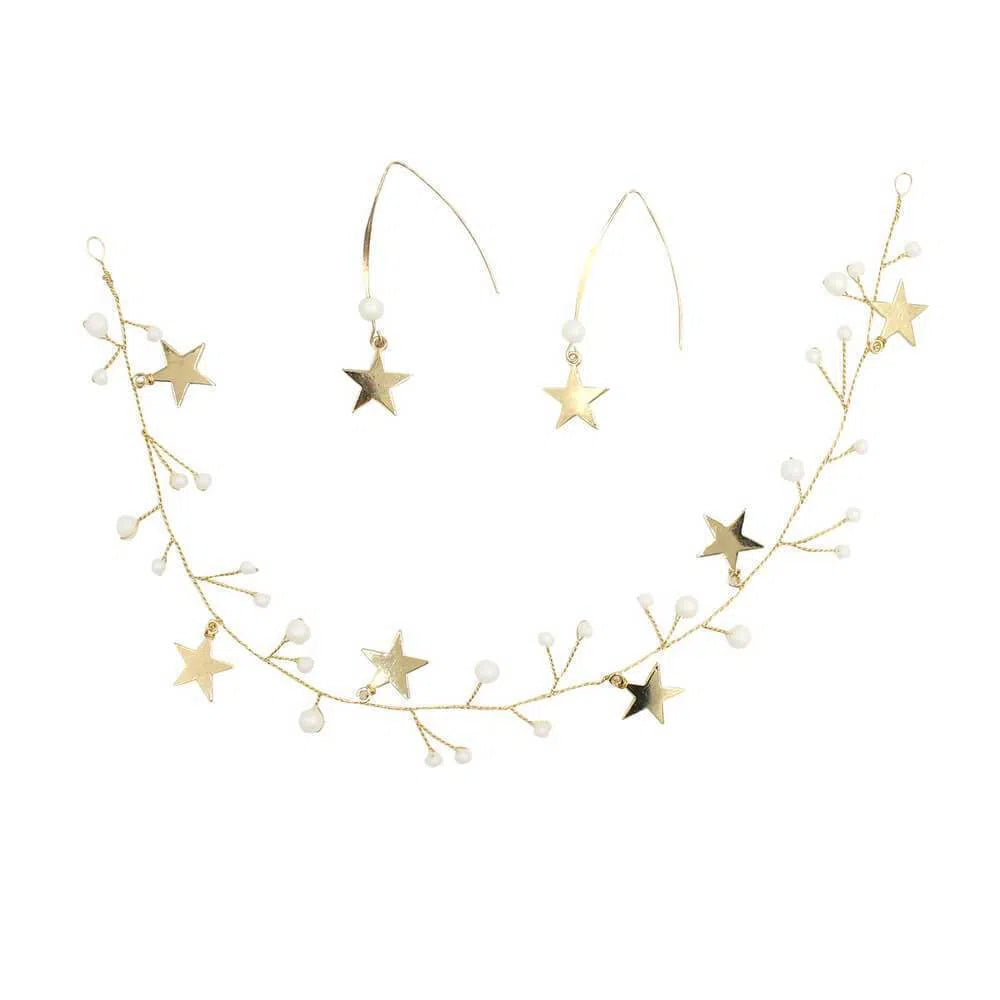 Glitter Star Pearl Headband and Eearrings Set AC1098-Headpieces 2025 -Viniodress-Headband&Earrings-