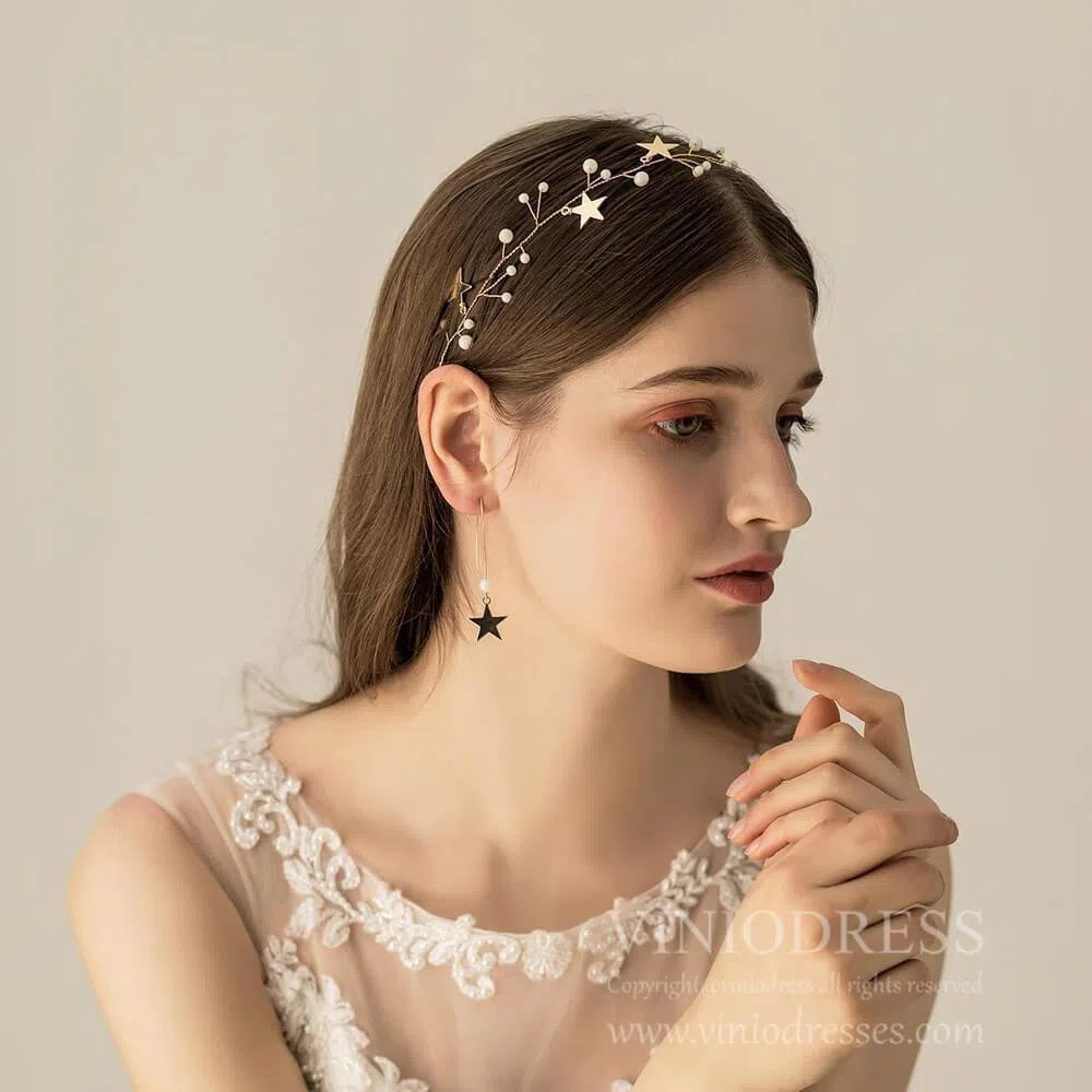Glitter Star Pearl Headband and Eearrings Set AC1098-Headpieces 2025 -Viniodress-Headband&Earrings-