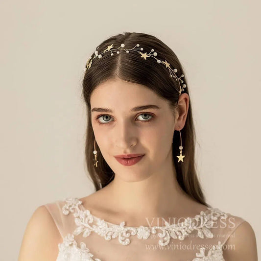 Glitter Star Pearl Headband and Eearrings Set AC1098-Headpieces 2025 -Viniodress-Headband&Earrings-
