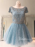 Short Prom Dresses 2025 Glittering Beaded Homecoming Dresses Light Blue SD1124-homecoming dresses-Viniodress-Light Blue-Custom Size-Viniodress