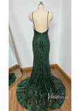 Prom Dress 2025 Glittering Dark Green Mermaid Prom Dresses Spaghetti Strap FD1550-unique prom dresses-Green-Custom Size-Viniodress