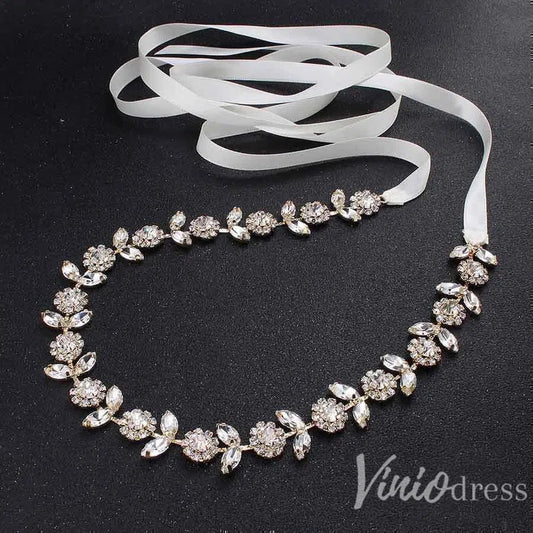 Glittering Rhinestone Bridal Sashes Viniodress AC1090-Sashes & Belts 2025 -Viniodress-Gold-