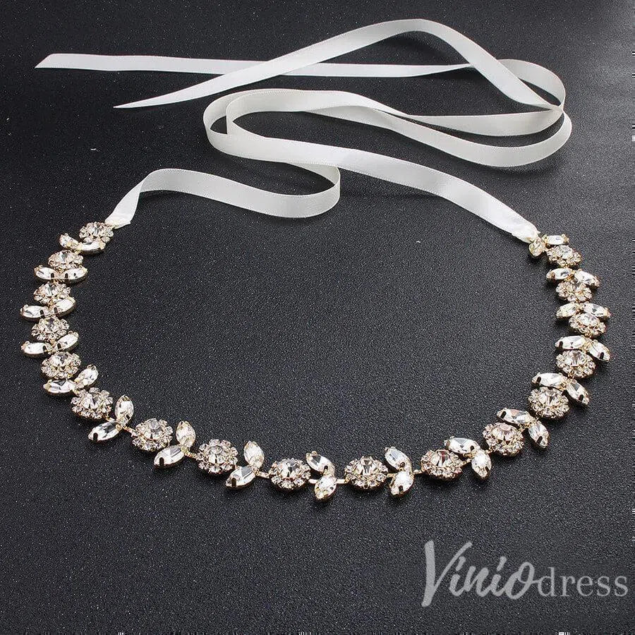 Glittering Rhinestone Bridal Sashes Viniodress AC1090-Sashes & Belts 2025 -Viniodress-Gold-