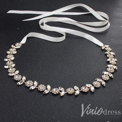 Glittering Rhinestone Bridal Sashes Viniodress AC1090-Sashes & Belts 2025 -Viniodress-Gold-