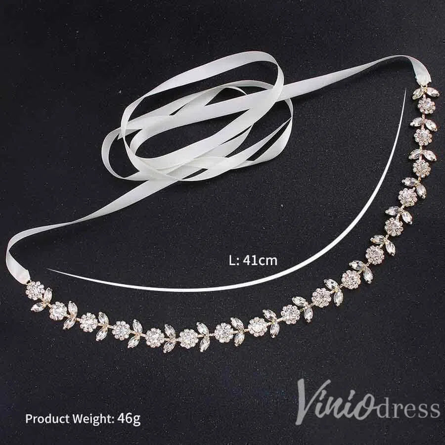 Glittering Rhinestone Bridal Sashes Viniodress AC1090-Sashes & Belts 2025 -Viniodress-Gold-