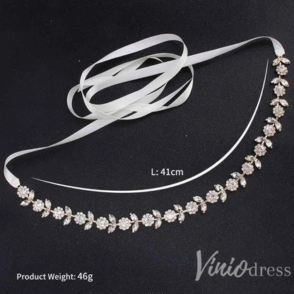 Glittering Rhinestone Bridal Sashes Viniodress AC1090-Sashes & Belts 2025 -Viniodress-Gold-