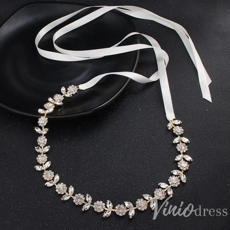Glittering Rhinestone Bridal Sashes Viniodress AC1090-Sashes & Belts 2025 -Viniodress-Gold-