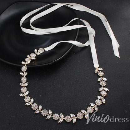 Glittering Rhinestone Bridal Sashes Viniodress AC1090-Sashes & Belts 2025 -Viniodress-Gold-