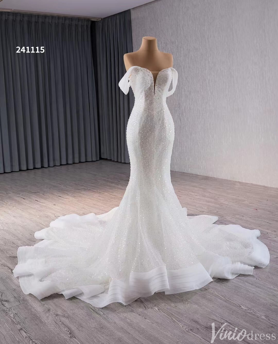 Glittery Beaded Mermaid Wedding Dresses Off the Shoulder 241115-wedding dresses 2025 -Viniodress-Ivory-Custom Size-