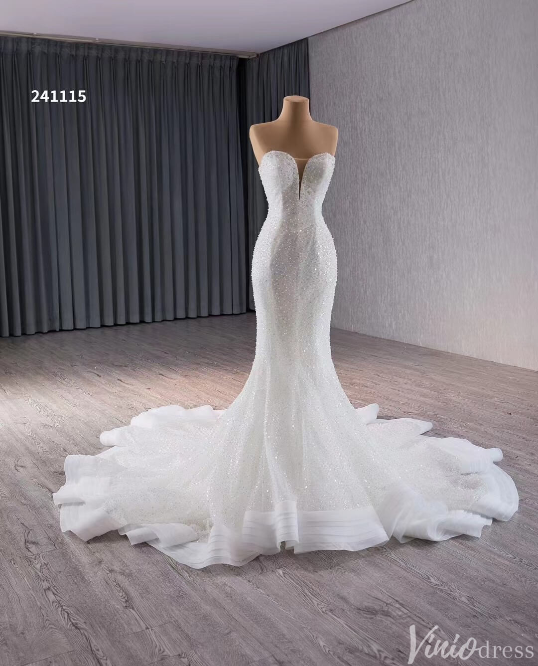 Glittery Beaded Mermaid Wedding Dresses Off the Shoulder 241115-wedding dresses 2025 -Viniodress-Ivory-Custom Size-